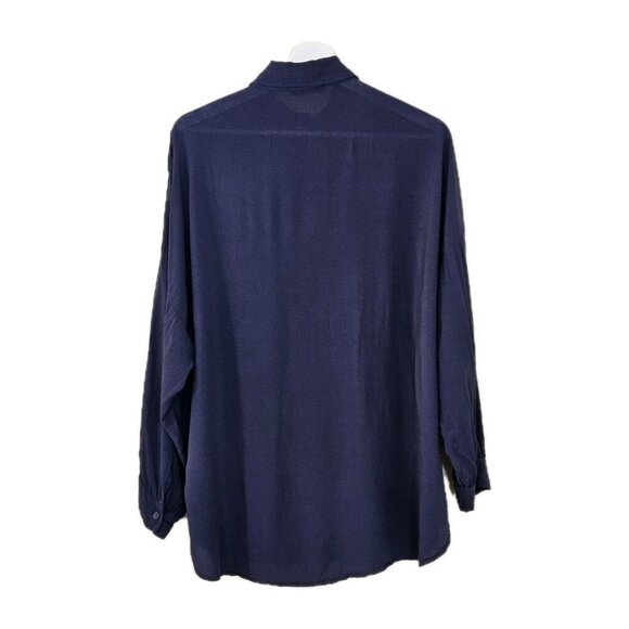 Lola Made In Italy Top Womens S Navy Buttons LS Lightweight Oversized Viscose - Picture 2 of 15